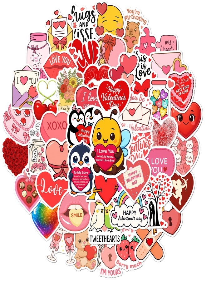 BEATRI Valentines Stickers 50Pcs Waterproof Vinyl Valentine's Day Gifts Decor & Party Favors for Laptop, Water Bottle, Skateboard & Travel Gear | Non-Repeating Decals, High-Definition Print - Image 1